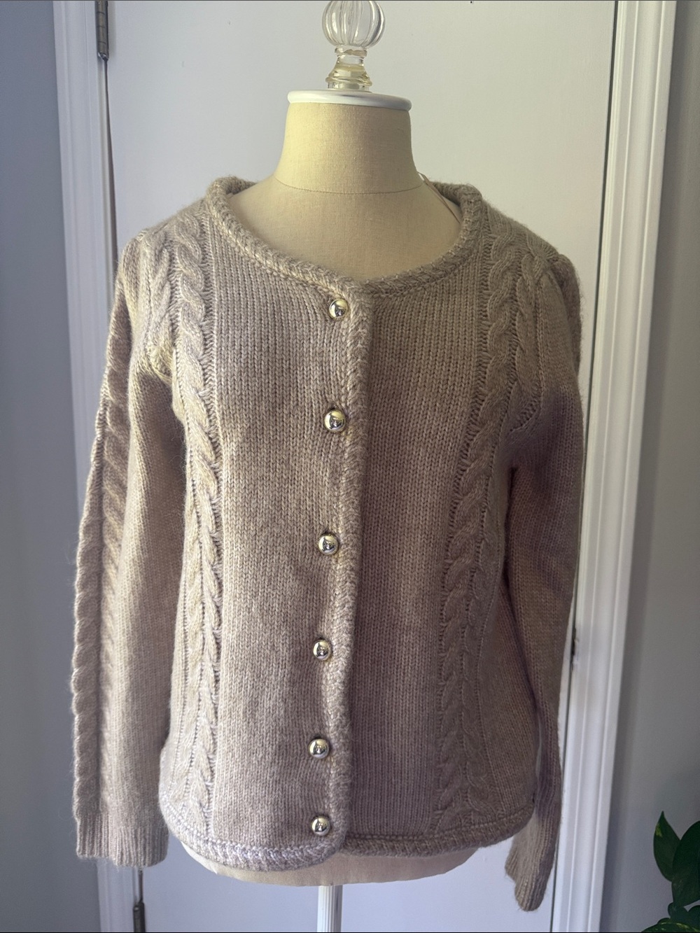 Joie Classic Cable Knit Crewneck Cardigan - Beige with gold buttons NWT